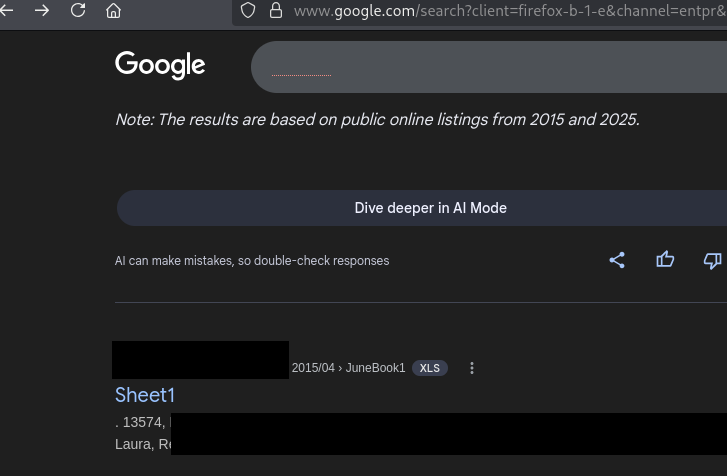 Redacted Google search
