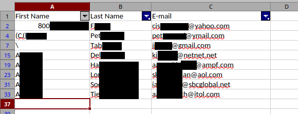 Redacted sample of dataset
